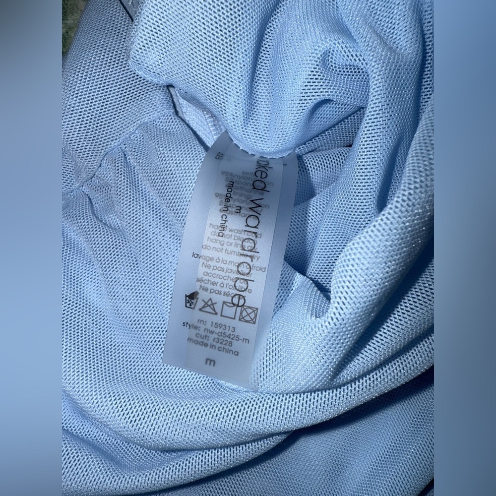 Naked Wardrobe Drapey Blue Mesh Maxi Cocktail Dress Size Medium - Picture 10 of 11